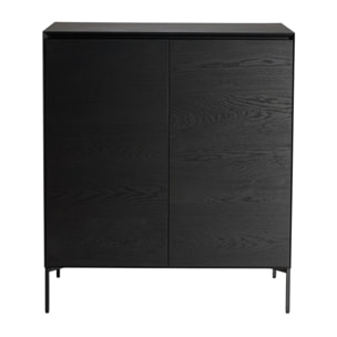 MAXENDRE - Buffet noir 2 portes 3 étagères pieds métal noir