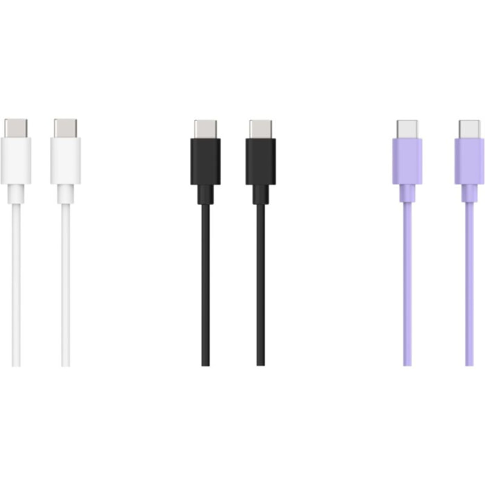 Câble USB C ESSENTIELB pack 3 câbles USB-C 1M Blanc/Noir/Mauve