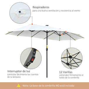 Sombrilla Doble con 48 Luces LED, 4,5x2,65 m, Sombrilla Terraza Exterior con Manivela Manual, Resistente al Agua y Protección Solar, Parasol para Jardín, Terraza, Patio y Piscina, Crema