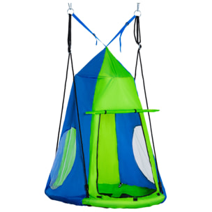 Balançoire nid d'oiseau ronde balançoire panier Ø 1 x 1,8H m - tente amovible incluse - 4 anneaux inclus métal époxy Oxford haute densité bleu vert