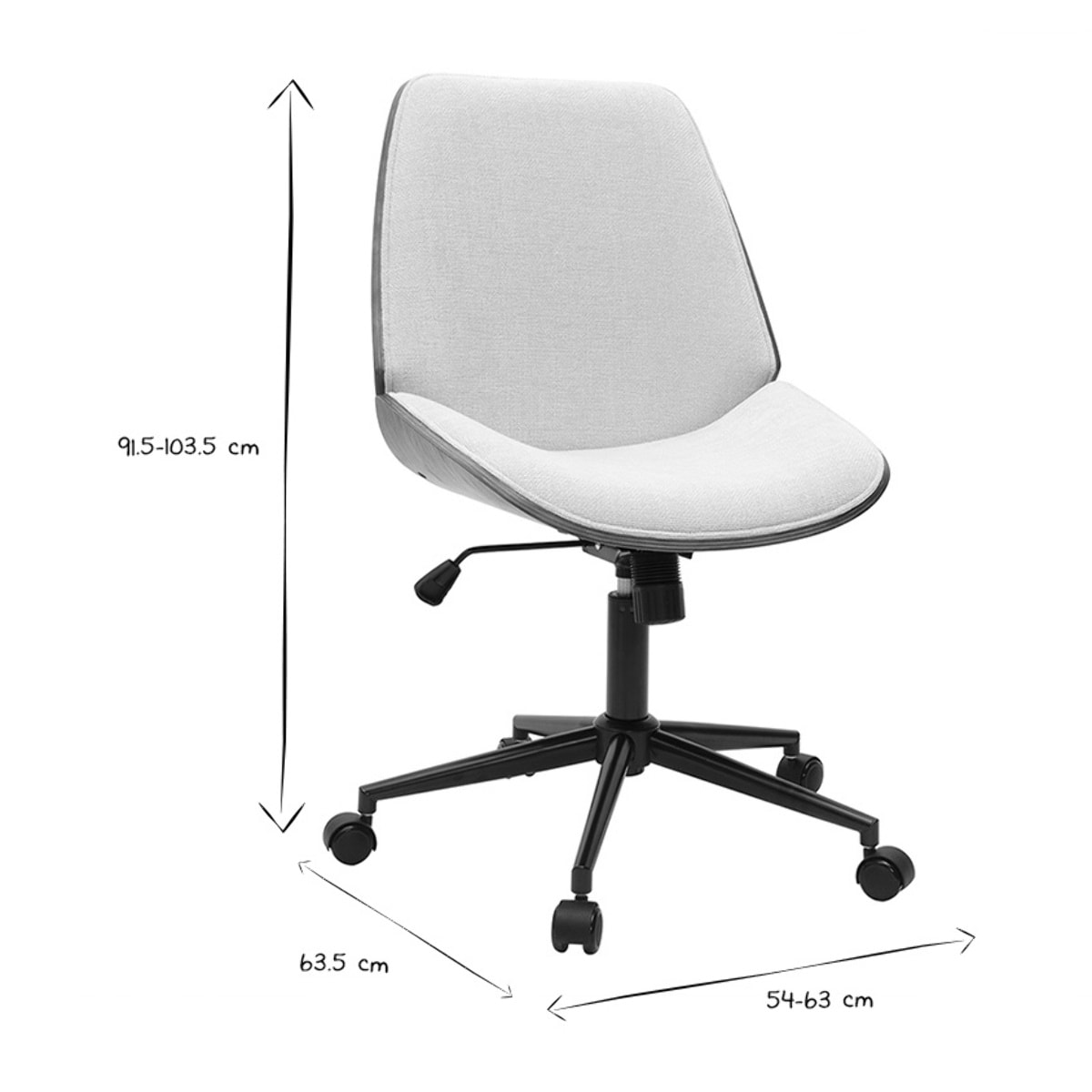 Chaise de bureau à roulettes en bois et tissu effet velours texturé beige DOUGLAS