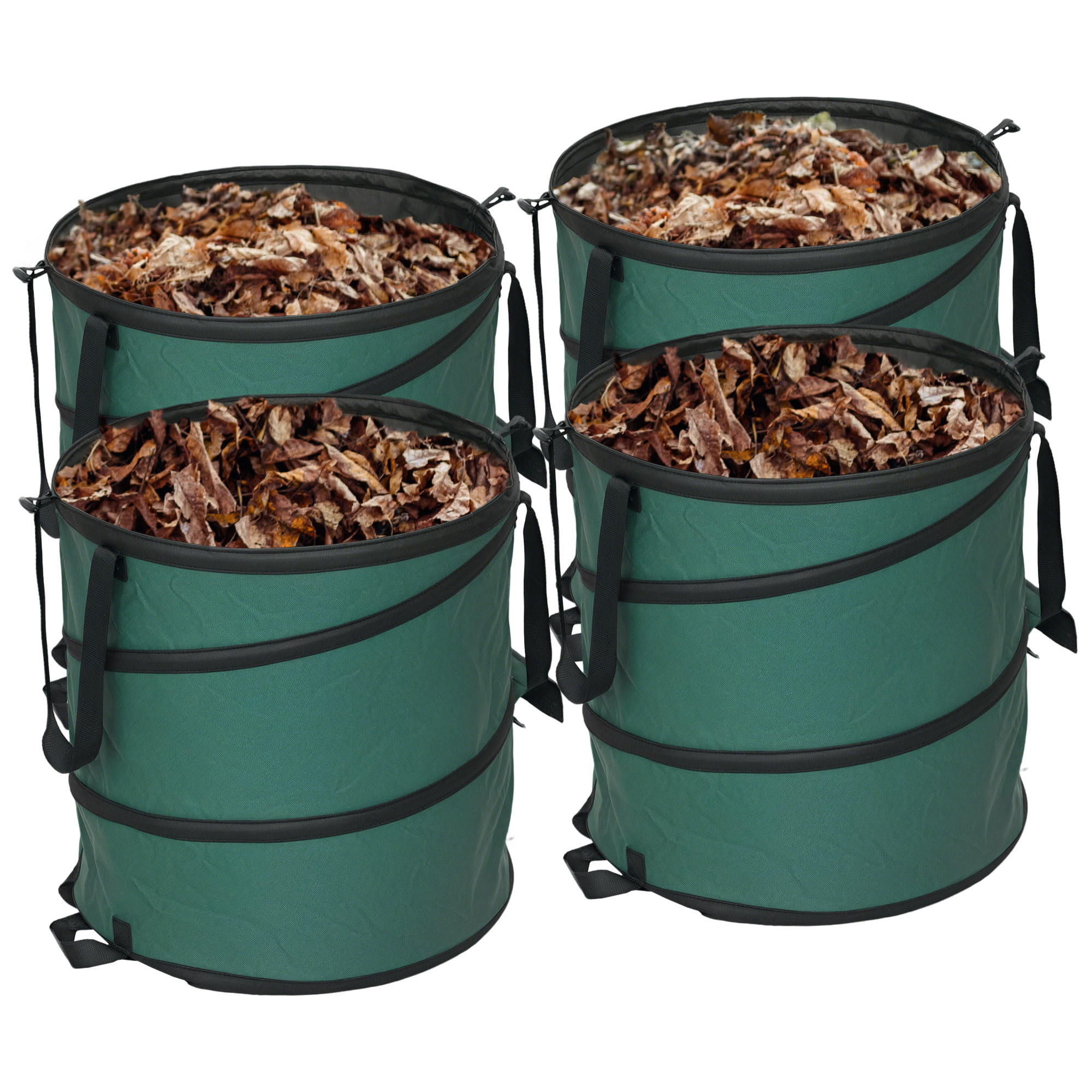 Set de 4 Bolsas de Basura de Jardín 86L Bolsas para Residuos Resistentes con Asas Fijación de Botones y Diseño Pop-Up Plegables y Reutilizables