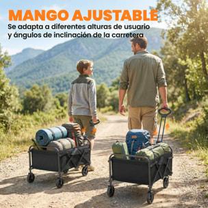 Carro Playa con Ruedas, Carro de Jardín Plegable con Mango Ajustable, Marco de Metal, Carga 68 kg, Carrito Transporte para Todo Terreno, Jardín, Campaña, Compra, Negro