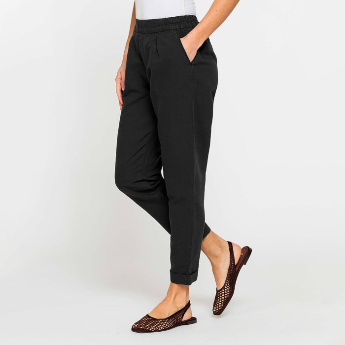 PANTALONI CROPPED IN MISTO LINO