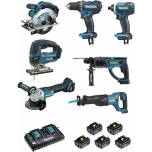 Ensemble de 7 machines MAKITA Perceuse DDF482 + Visseuse DTD152 + Meuleuse DGA504 + Scie DSS610 + Perfo DHR202 + Scie DJR186 + Scie DJV180 - DLX7013PT1