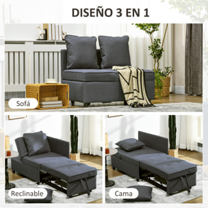 Sofá Cama 3 en 1 Sofá Cama de 1 Plaza con Respaldo Ajustable Sillón Cama Individual con Almohadas para Dormitorio Sala de Estar Apartamento Gris