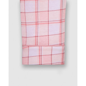 Pigiama lungo camicia in cotone a quadri moni rosa