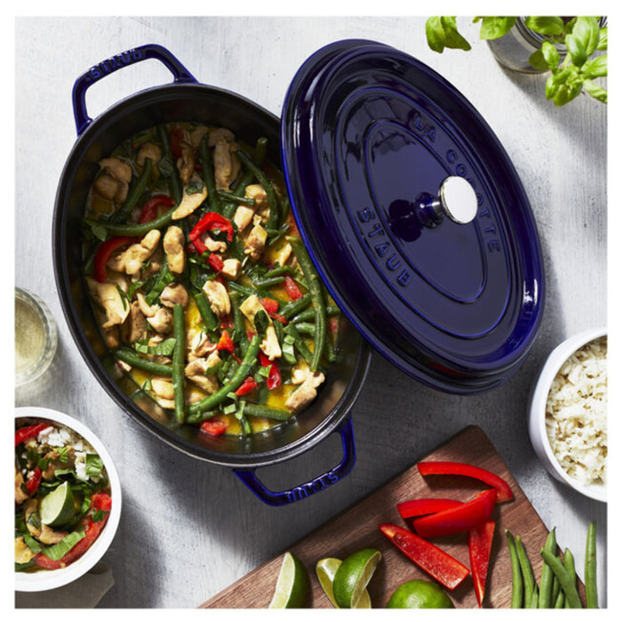Cocotte 27 cm, Ovale, Bleu intense, Fonte
