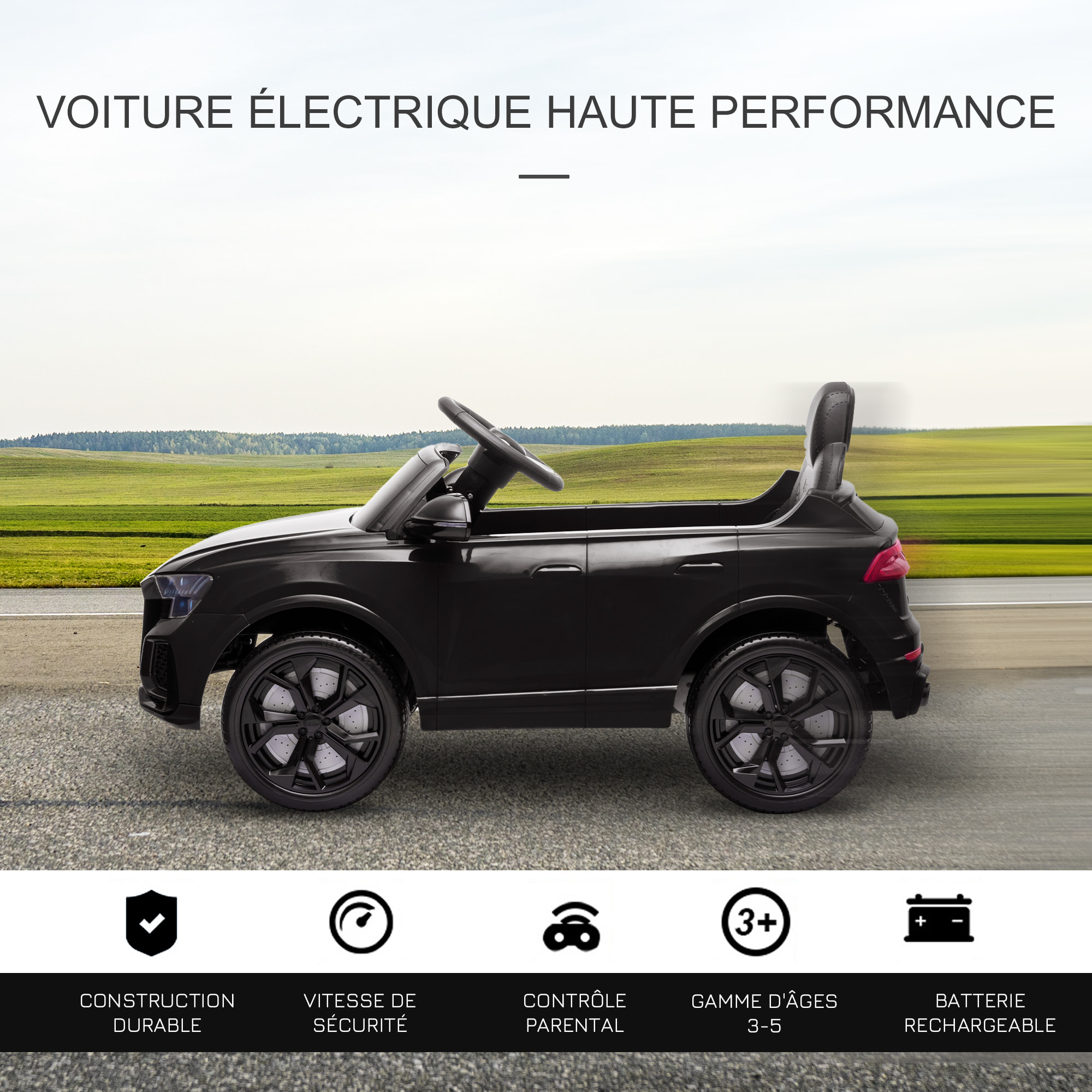 Voiture électrique enfant licence officielle Audi RS Q8 - 2 moteurs - télécommande - effets sonores, lumineux - noir