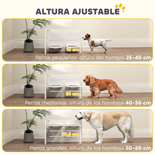 Comedero Perros Elevado de 3 Alturas Ajustables Cuencos para Perros 2x1 L y 1 Alfombrilla Antivoracidad Comedero para Perros Pequeños Medianos y Grandes Blanco