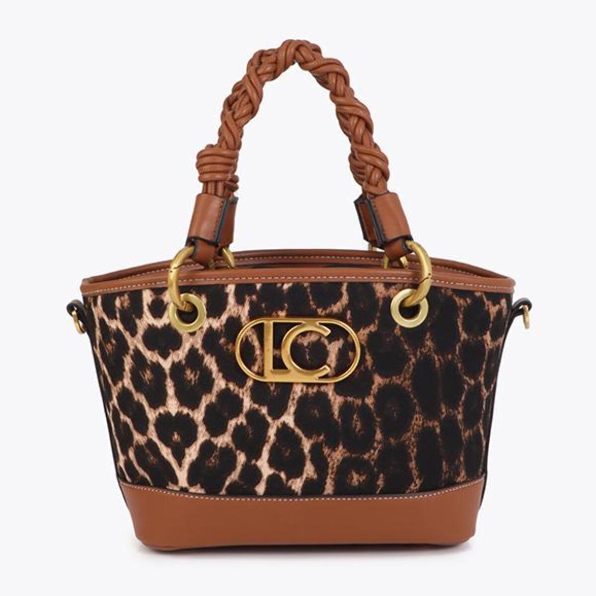 Mini tote bag stampa leopardata ed effetto pelle