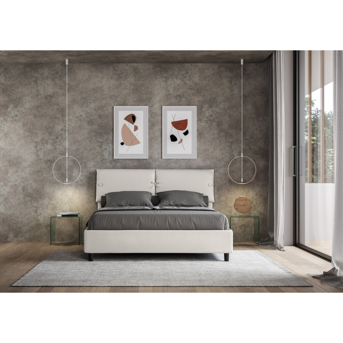 Letto matrimoniale senza rete imbottito 160x210 similpelle bianco Sleeper