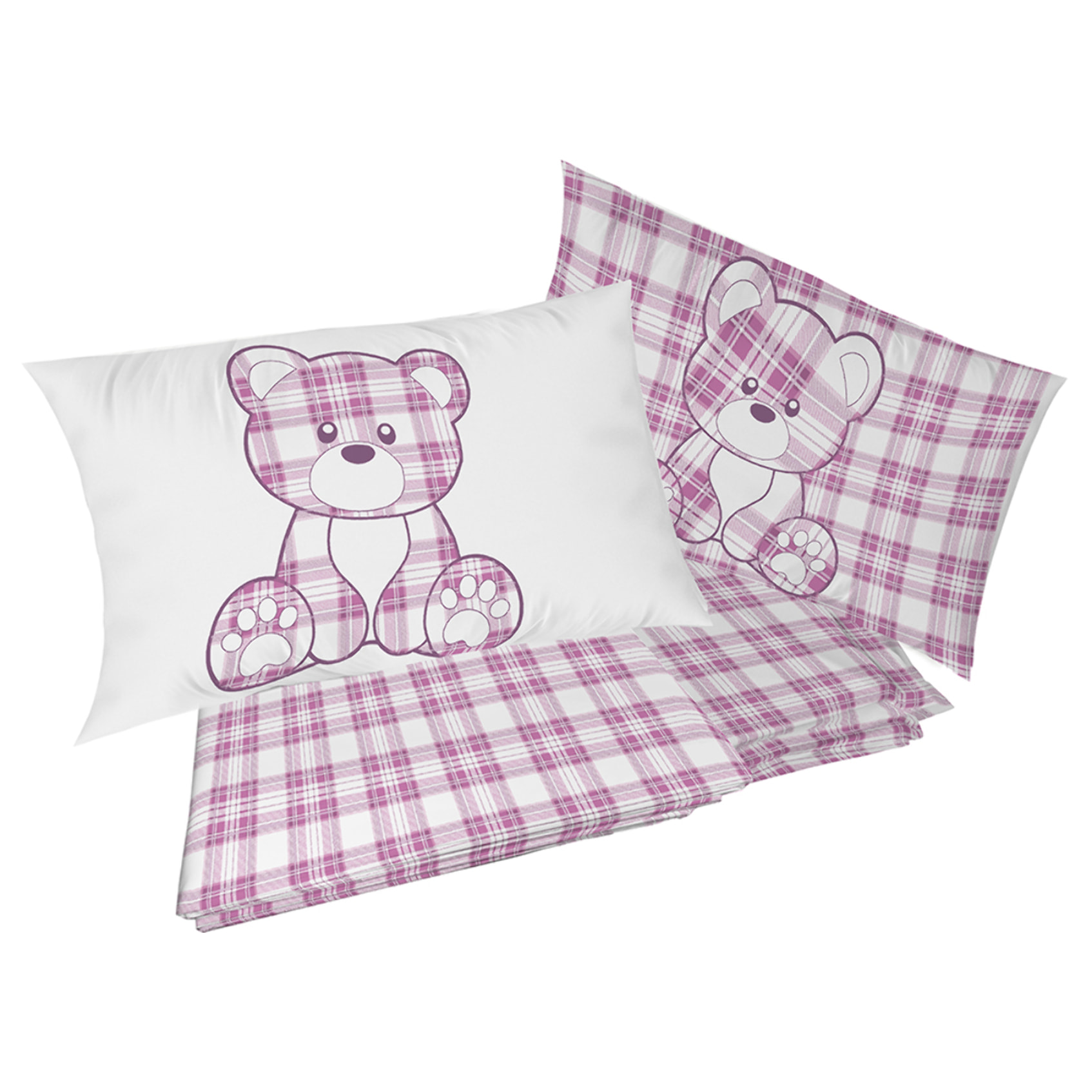 Completo letto tartan orsetto rosa 100% cotone