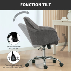 Chaise de bureau design bouclette gris piètement acier chromé
