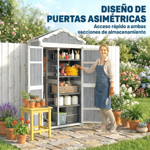 Caseta de Jardín de Madera 105x55x179 cm Cobertizo Jardín Exterior Impermeable Armario Exterior Herramientas con Puertas 4 Estantes Extraíbles Techo Metal Galvanizado Pies Ajustables Gris