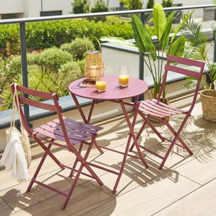 Table de jardin pliante ronde "Greensboro" lie de vin 2 places en acier