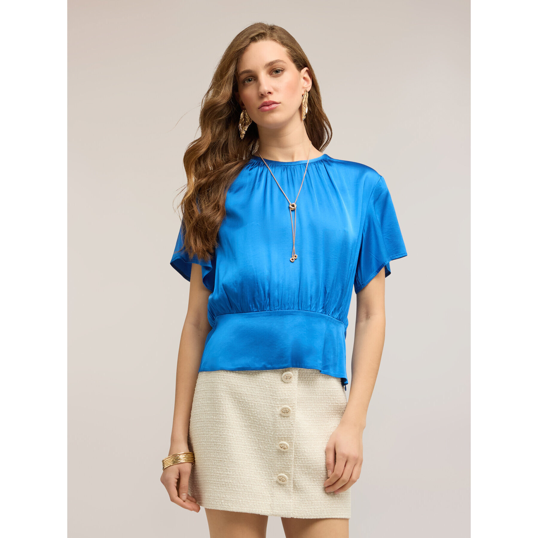 Motivi - Blusa de raso con banda - Azul aciano