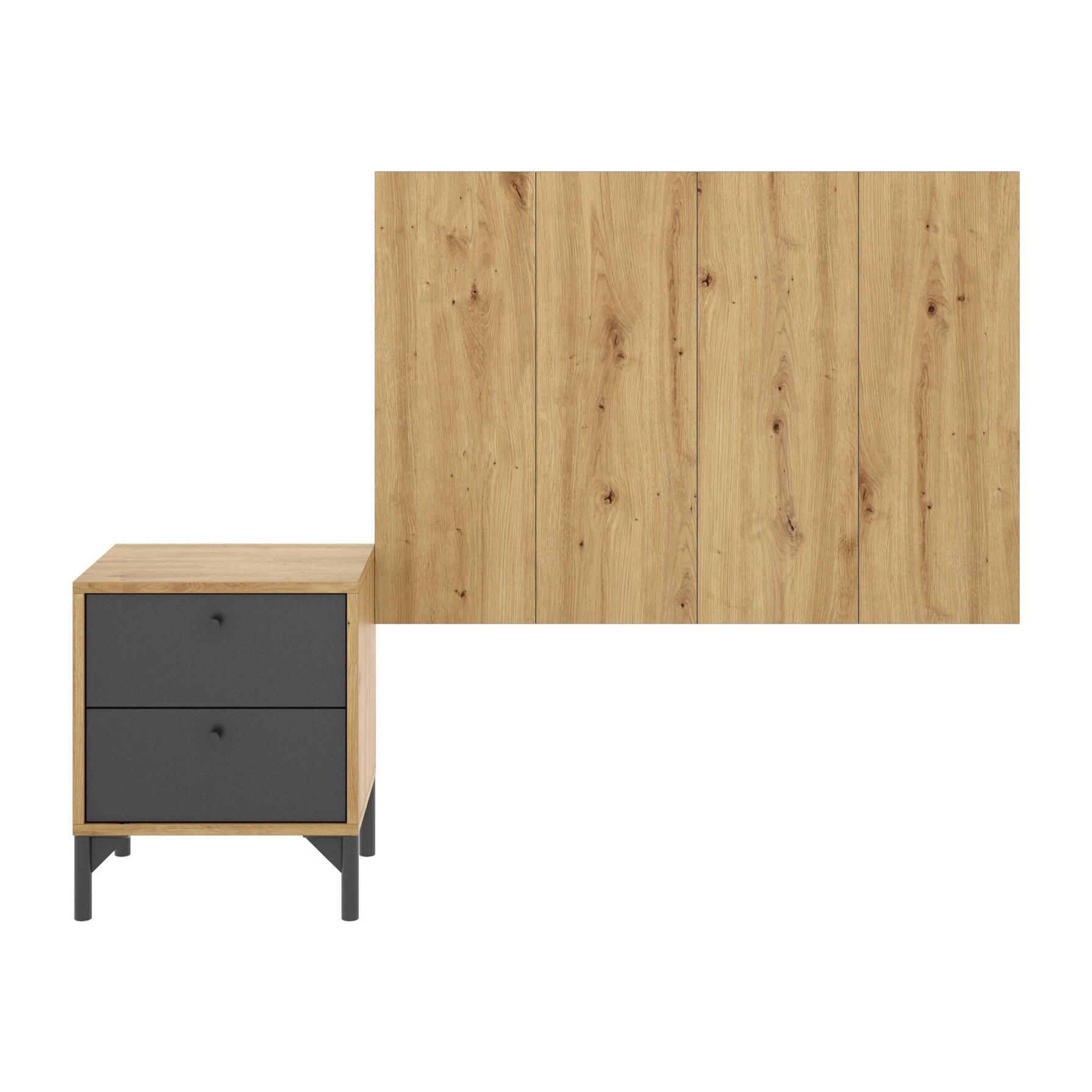 Testiera letto Lily, Spalliera letto per camera singola, Testata per letto singolo con 1 comodino, 99x3h61 cm, Rovere e Antracite