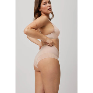 Slip a vita alta con tulle beige