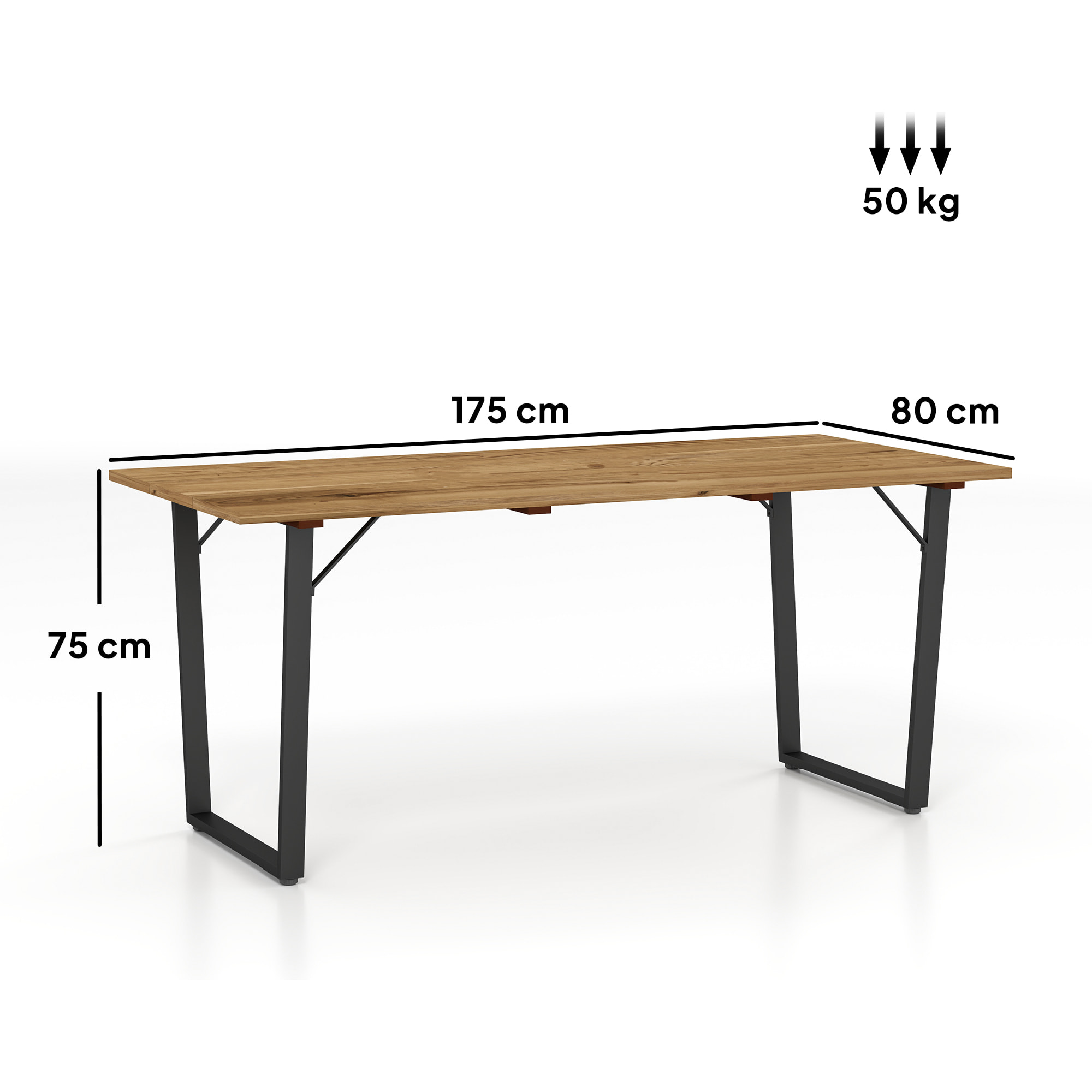 Mesa Comedor de Jardín de Madera Rectangular Mesa de Terraza Exterior 175x80x75 cm con Orificio para Sombrilla Estructura de Acero y Encimera de Listones para Patio Balcón Natural