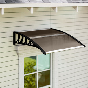 Auvent marquise de porte design voûté arrondi dim. 103x96x27cm alu polycarbonate fumé plastique noir