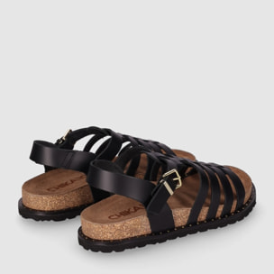 Sandalias de Piel - Negro - Tacón: Bajo