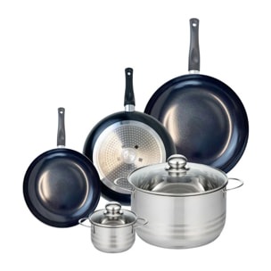 Ensemble de 3 Poêles de cuisson 20, 24 et 28 cm et 2 faitouts 12 et 24 cm Elo Prima Brillant