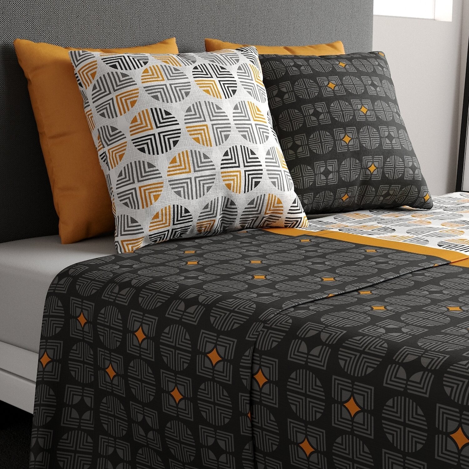 Parure de draps 100% coton imprimé - arturo - gris