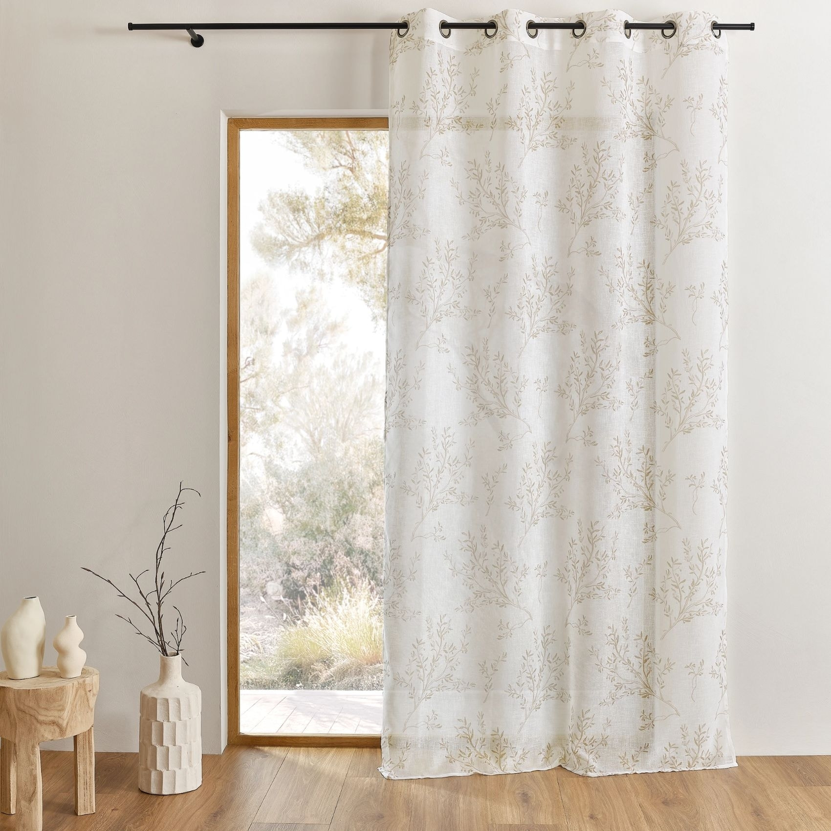 Voilage impression feuillage poétique - Beige