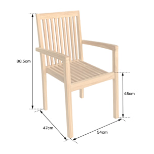 Lot de 4 chaises de jardin JAVA empilables en teck