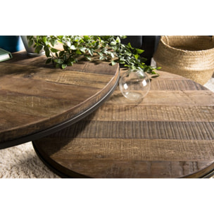 SIXTINE - Set de 2 tables basses gigognes rondes Teck recyclé Acacia Mahogany recyclé pieds métal noir