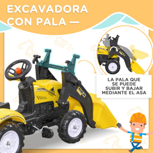 Tractor a Pedales para Niños de 3 Años Excavadora Infantil Juguete de Montar con Remolque Extraíble y Pala Delantera Carga 35 kg 167x41x52 cm Amarillo