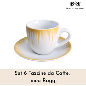 Set 6 tazzine da caffè Raggi con piattini in porcellana