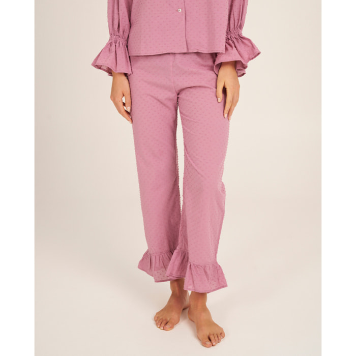 Pantalón de pijama de mujer con volantes en el bajo