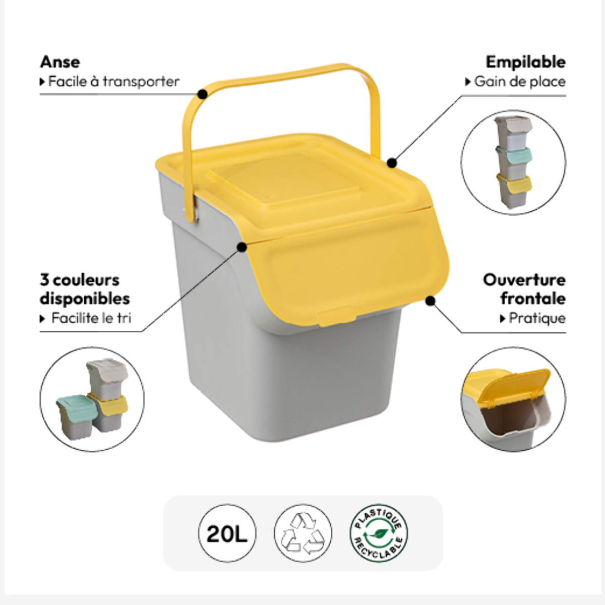 Poubelle de tri en plastique 20L