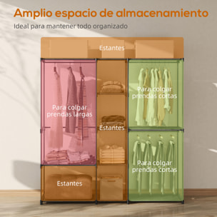 Armario de Ropa, Perchero, 182x43x185 cm, Armario Abierto con 8 Estantes de Tela, Barras para Colgar, Marco de Metal, para Dormitorio, Salón, Vestidor, Negro