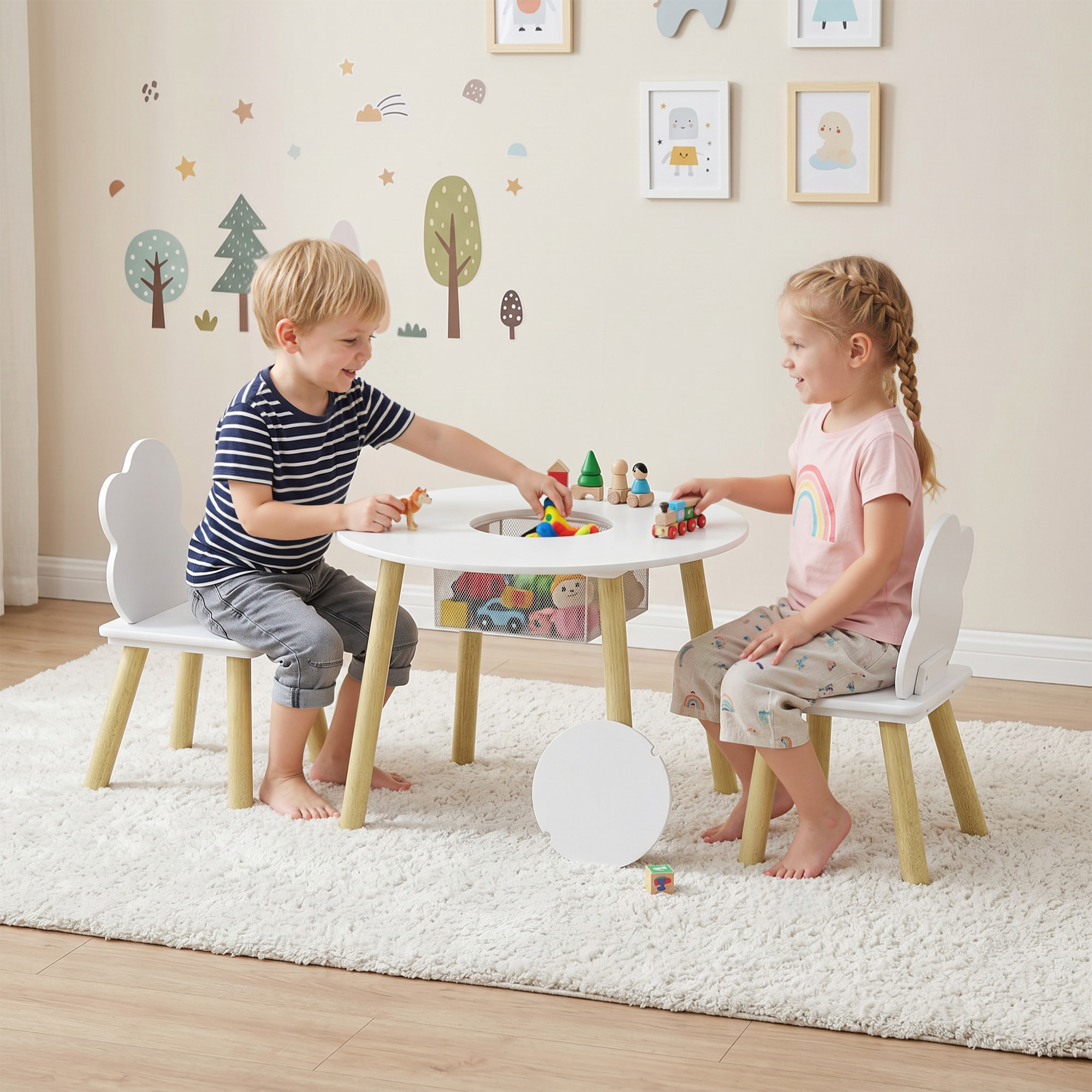 Ensemble table chaises enfant style nordique avec rangement
