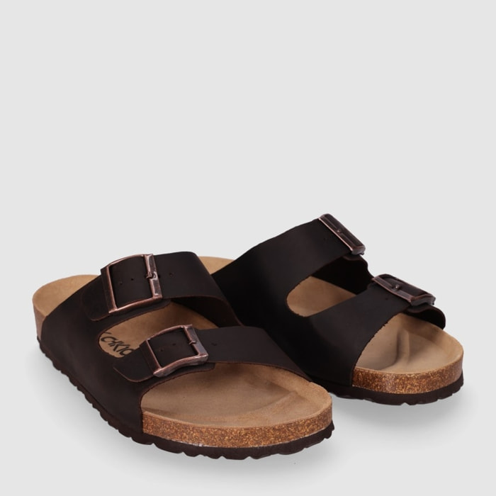 Sandalias de Piel - Marron - Tacón: Bajo