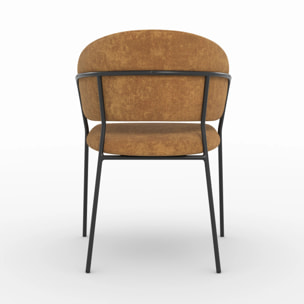 Lot de 2 chaises en tissu caramel et pieds en métal noir - Amaya
