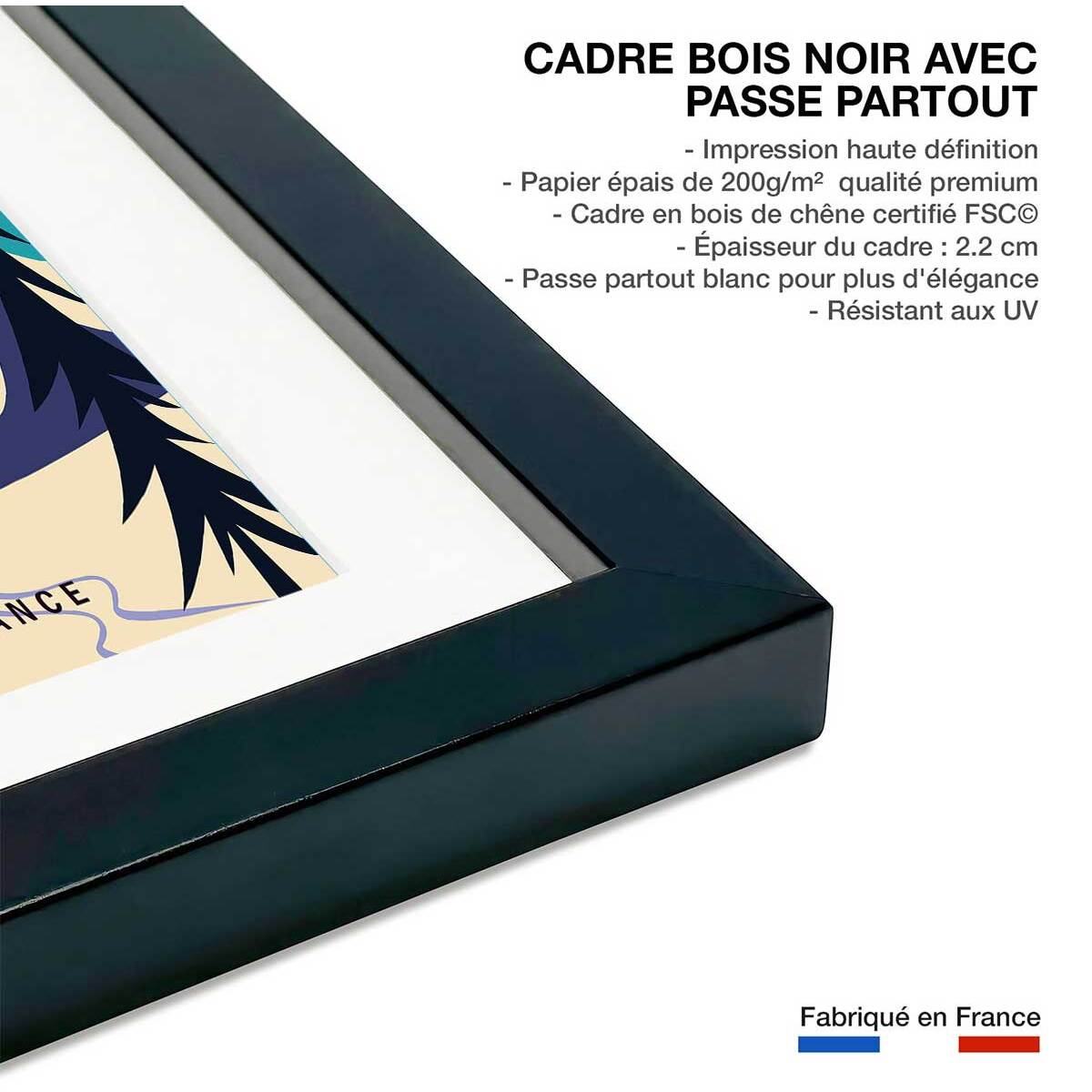 Poster ski à samoens Affiche + cadre en bois - Noir