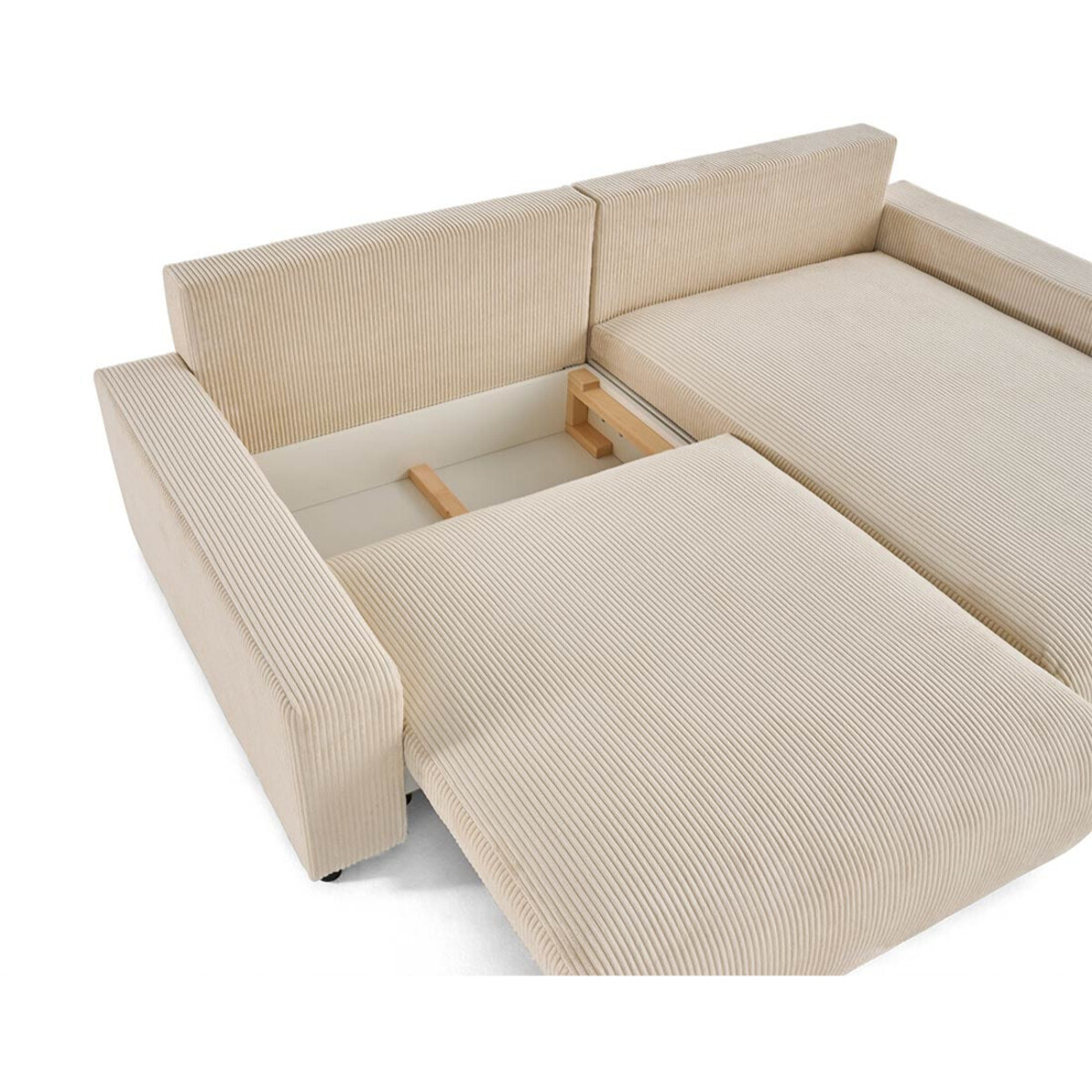 Pivoine - canapé d'angle 4 places réversible convertible avec 2 coffres en velours côtelé - Beige
