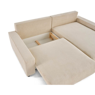 Pivoine - canapé d'angle 4 places réversible convertible avec 2 coffres en velours côtelé - Beige
