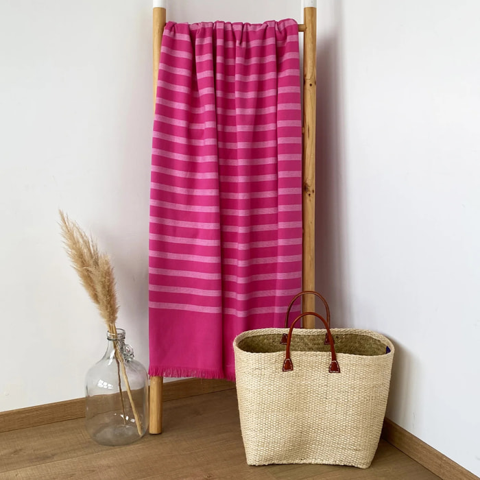 Fouta doublée éponge Alanya fuchsia 90x160 400g/m²