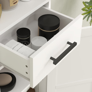 Armario Alto de Baño Estrecho con 2 Puertas 1 Cajón y 2 Estantes Ajustables Columna de Baño Estilo Rústico para Salón Aseo Cocina 40x30x170 cm Blanco