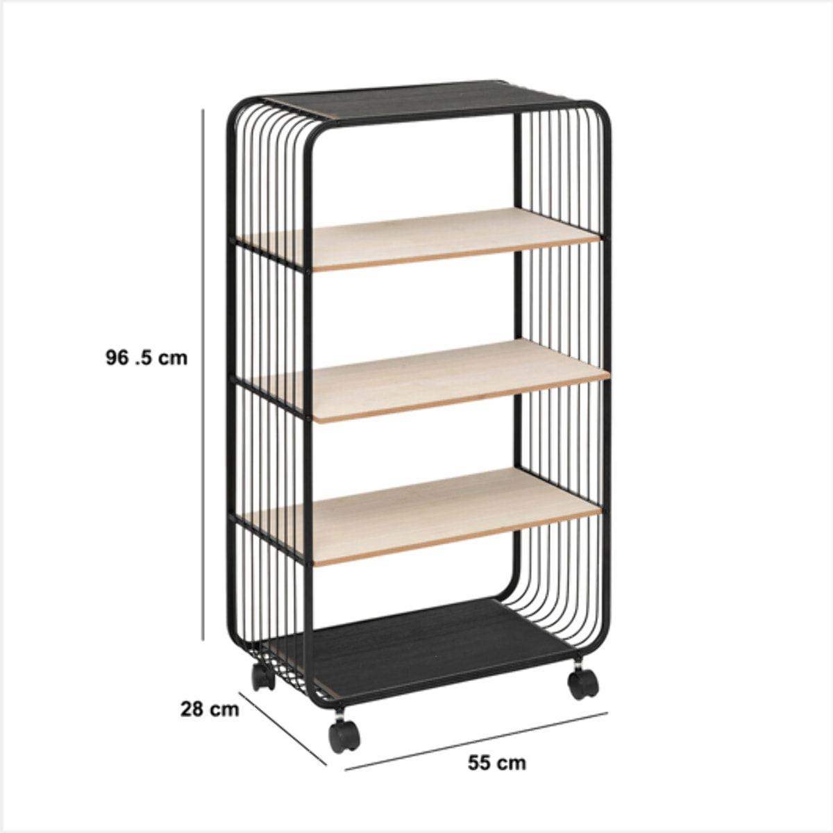 Étagère 4 niveaux en métal et bois noir