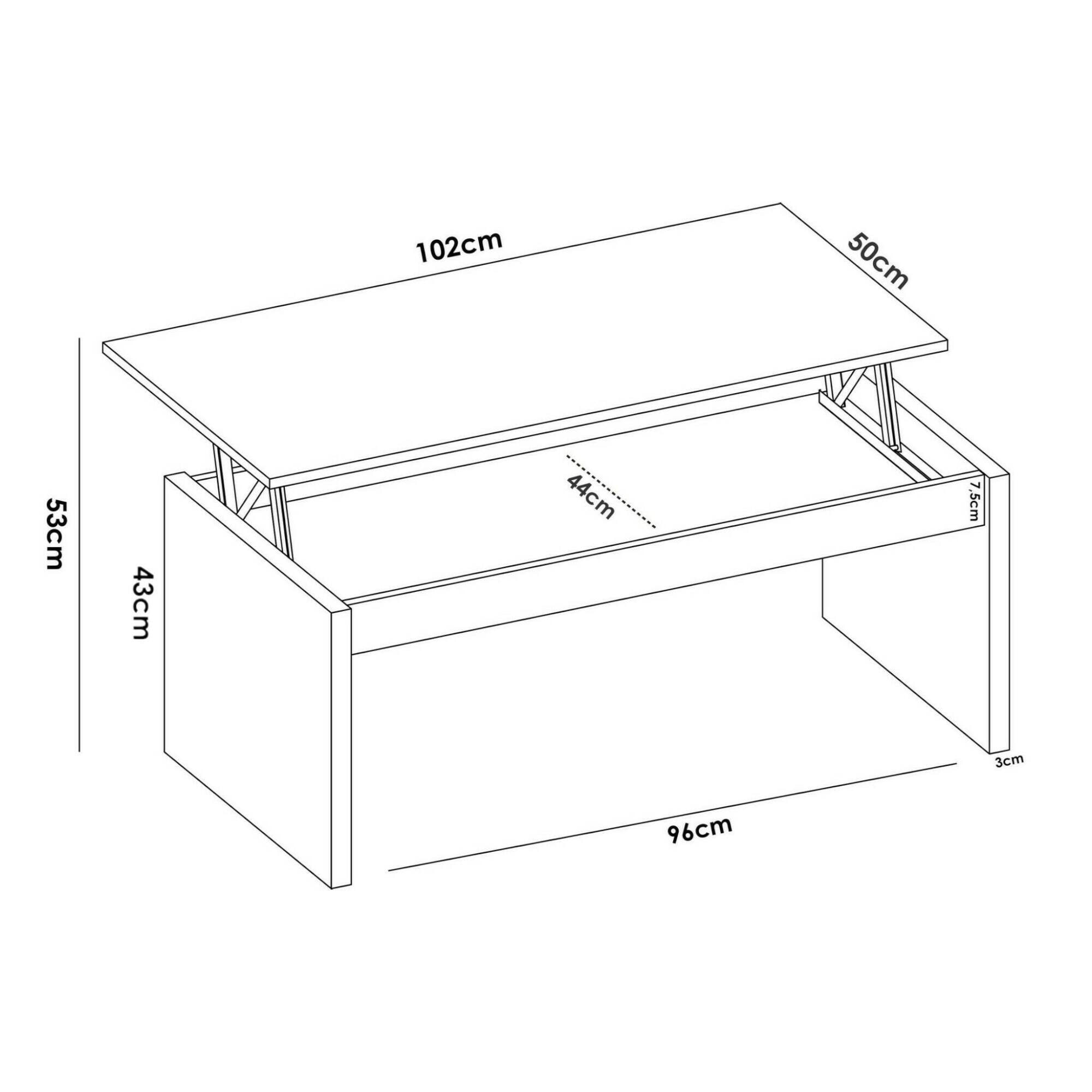 Tavolino da salotto Cuar, Porta riviste da soggiorno con vano portaoggetti, Tavolo basso da caffè elevabile, 102x50h43 cm, Rovere