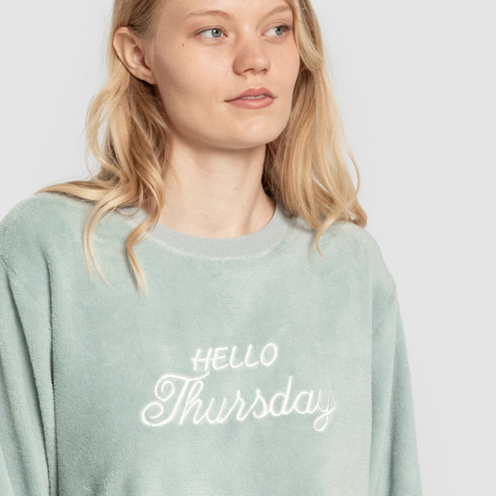 Pigiama coralina con polsino da donna hello thursday verde tiffany