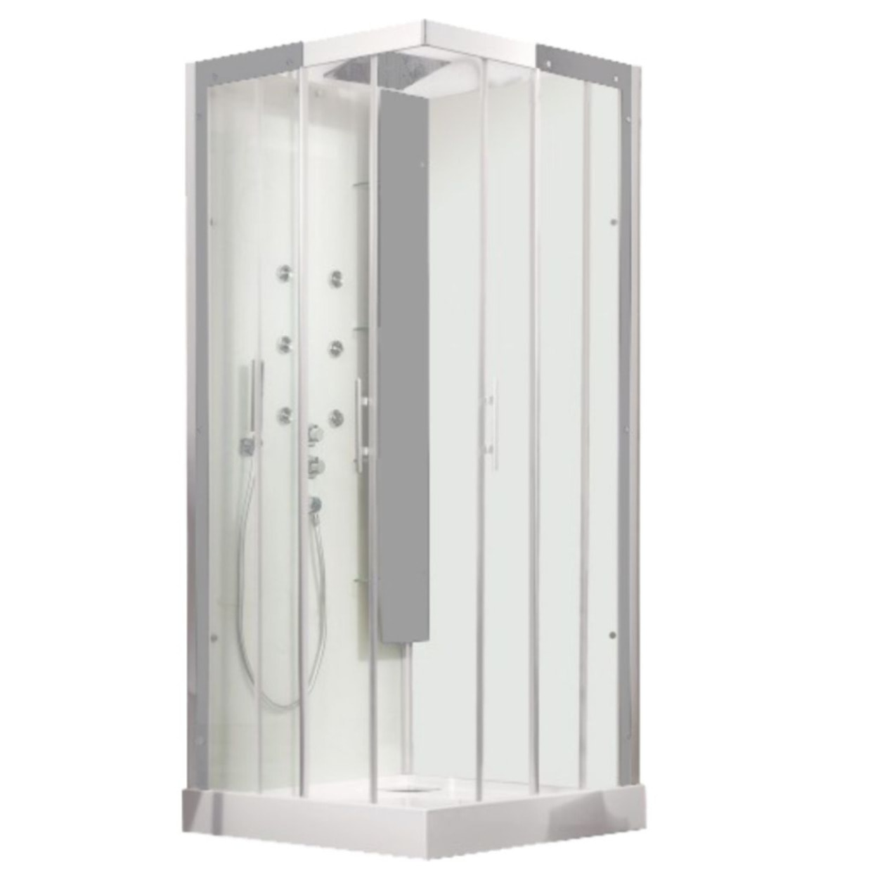 Kinedo Cabine douche Horizon Hydromassante 80x80 chromé porte coulissante