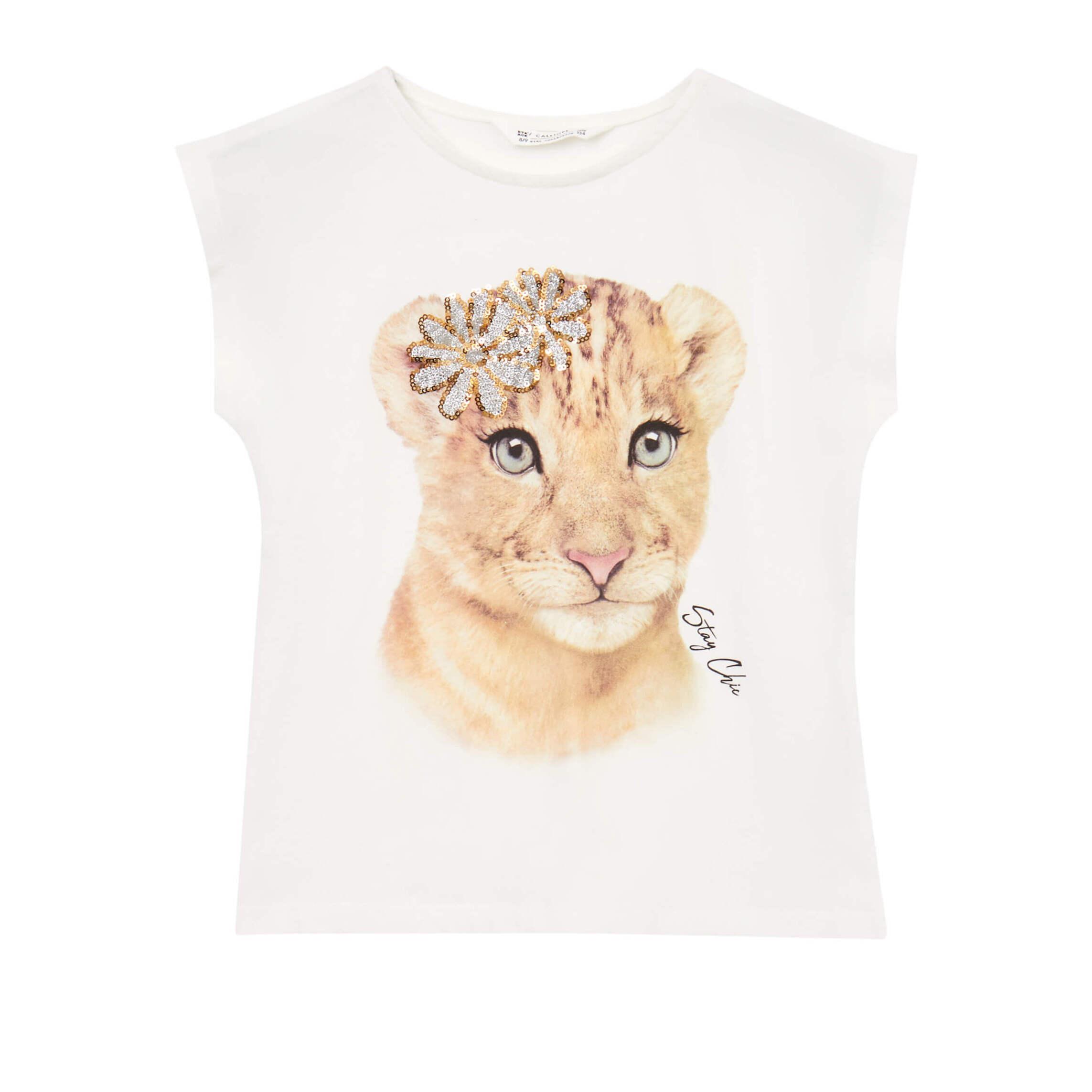 T-shirt stampa tigre con paillettes