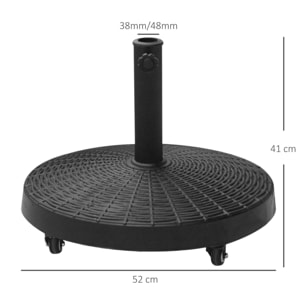 Base para Sombrilla Redonda Ø52 cm 22,7 kg Soporte para Parasol de Resina con Ruedas Pie para Sombrilla con Postes Ø38 mm y Ø48 mm Diseño de Ratán para Jardín Patio Terraza Negro